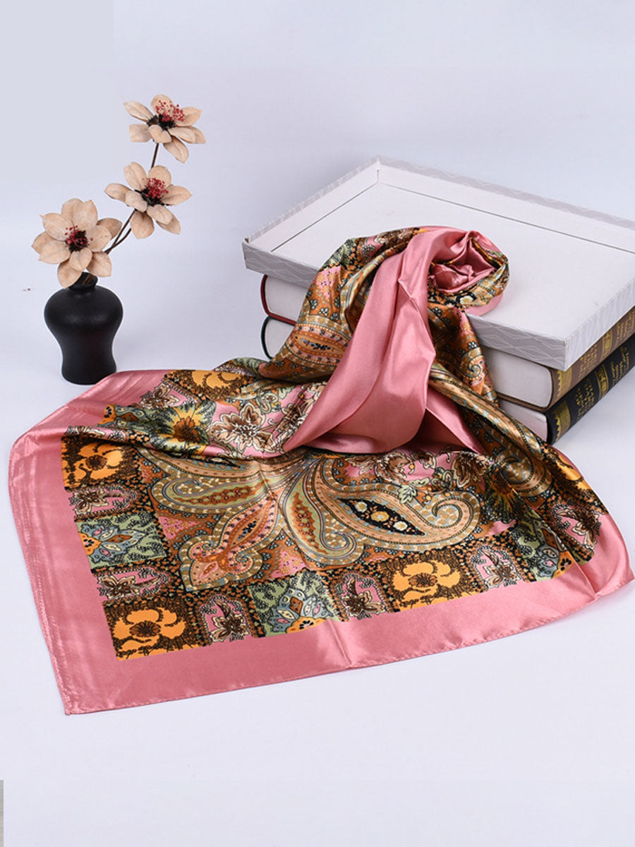 Vintage Bohemian Paisley Print Satin Square Scarf - By Qivii