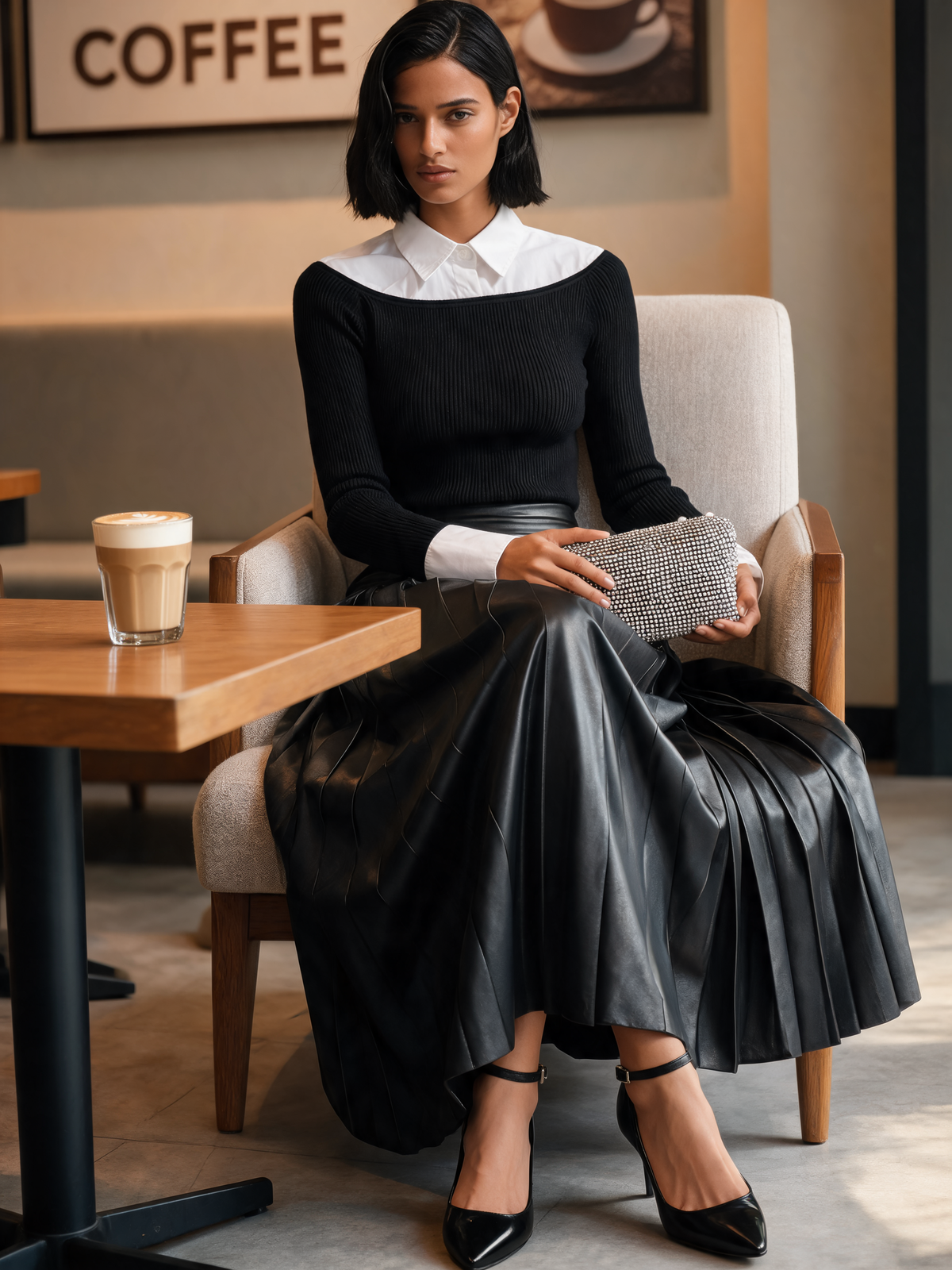 Women's Faux-Layer Knit Top & Leather Skirt Set MDZ2178H8ZRK