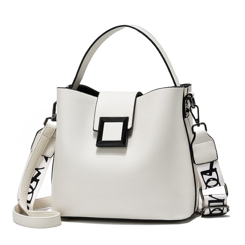 Women’s Signature-Buckle Square Bucket Bag - Premium Convertible Shoulder & Crossbody with Architectural Silhouette & Elevated Minimalism