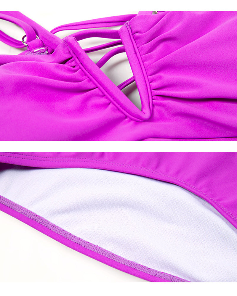 Sexy Strappy Triangle V-shaped Halter Neck One-piece Body Shaping Swimsuit - By Qivii