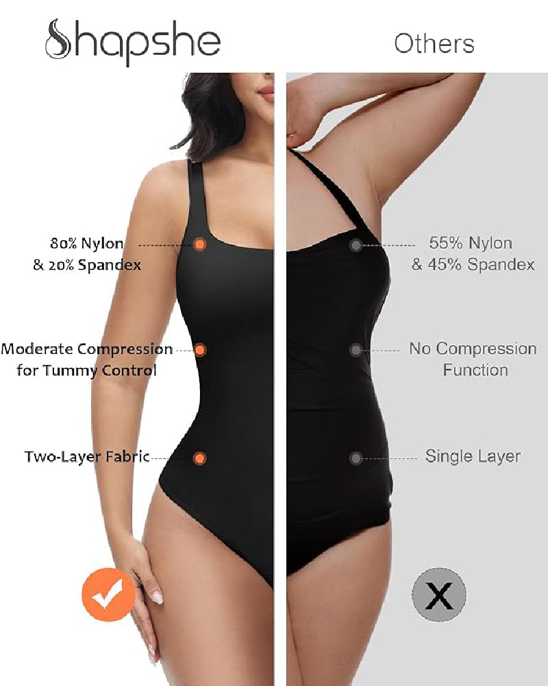Shapshe® Seamless Tummy Control Thong Shapewear Backless Square Neck Tank Tops Body Shaper - By Qivii