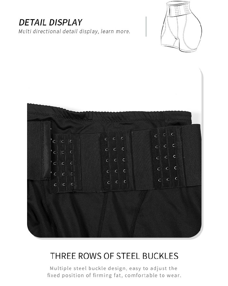 High Waist 9-row Adjustable Buckle Belt Shapewear Shorts With Sponge Pads - By Qivii
