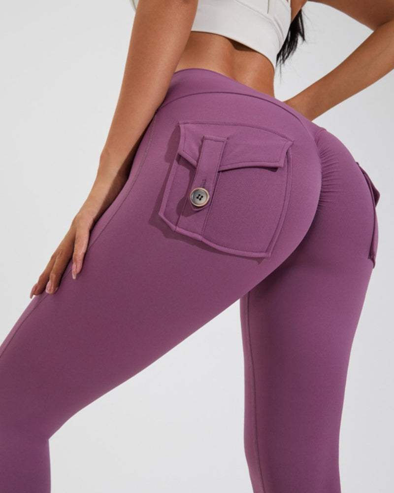 Peach Hip Fitness Leggings with Cargo Pockets - By Qivii
