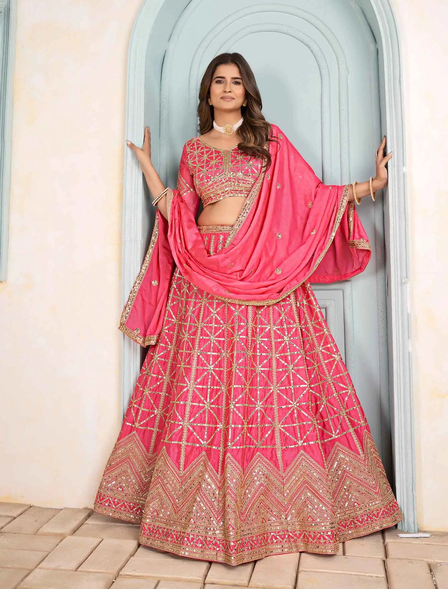 Pink Designer Sequins Embroidery Work Lehenga Choli
