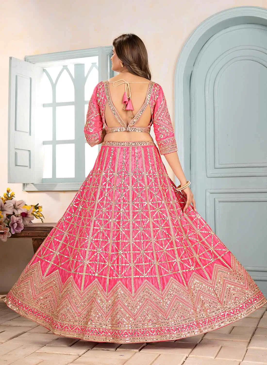 Pink Designer Sequins Embroidery Work Lehenga Choli