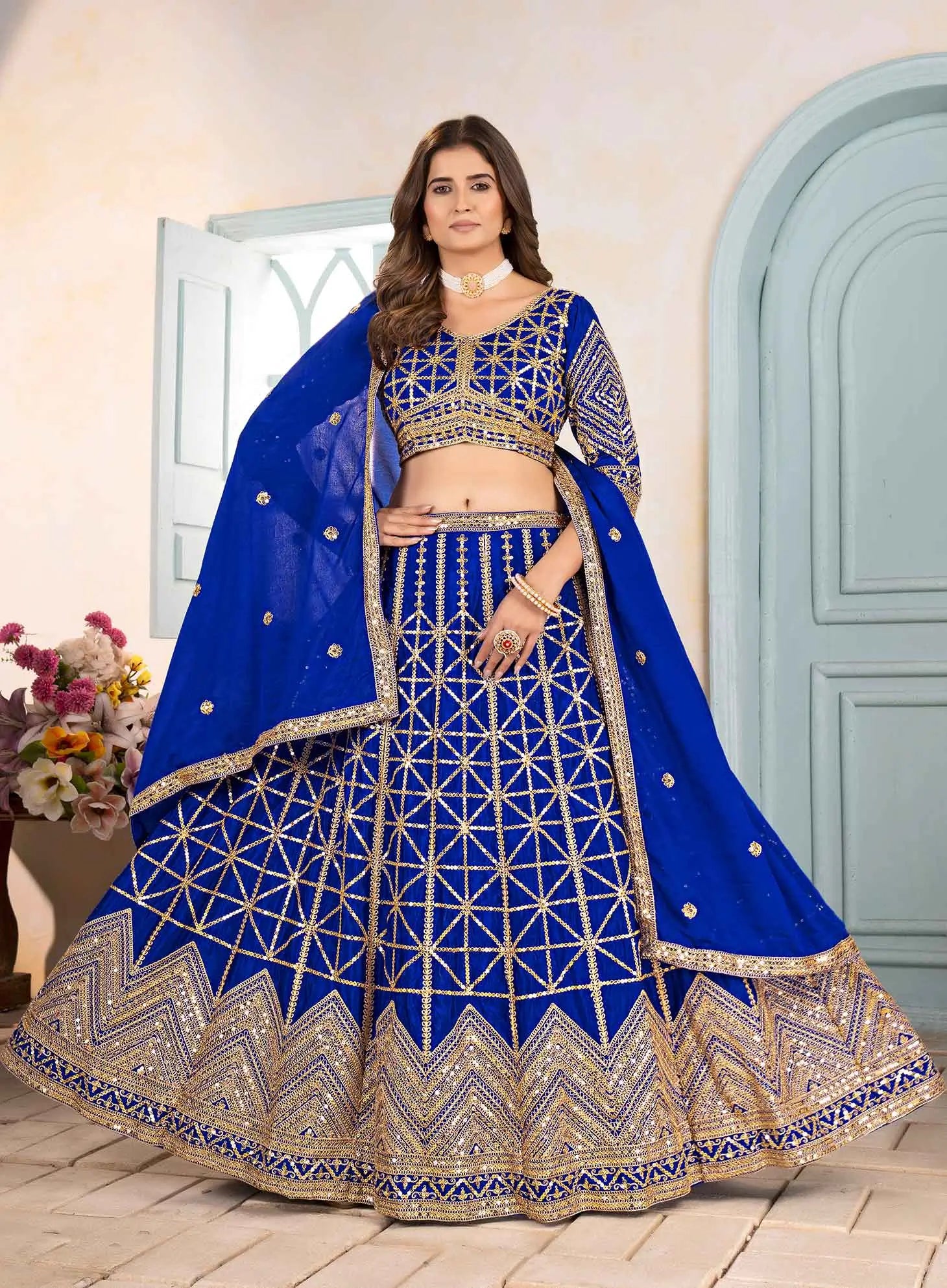 Designer Blue Sequins Embroidery Work Lehenga Choli