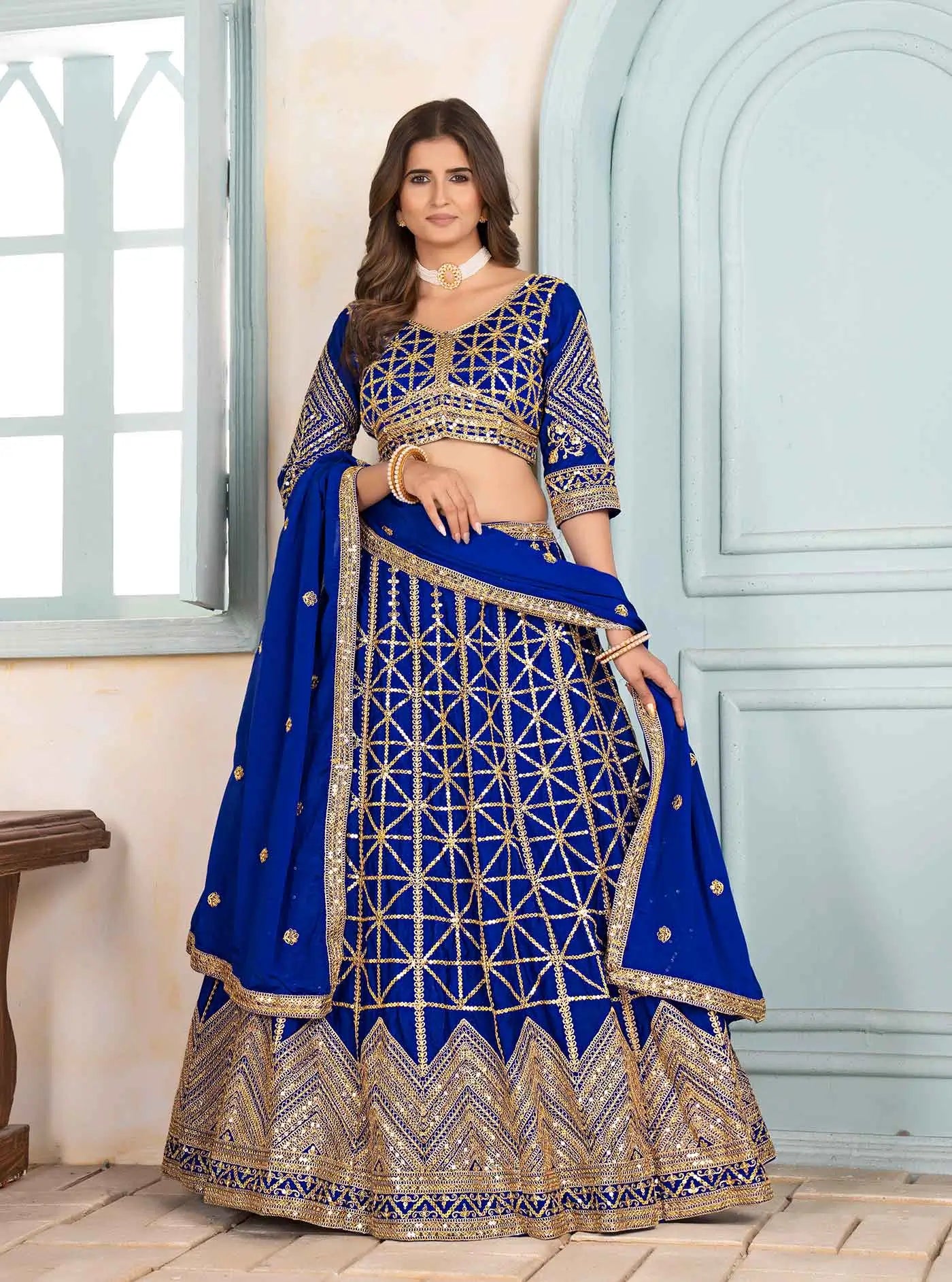 Designer Blue Sequins Embroidery Work Lehenga Choli