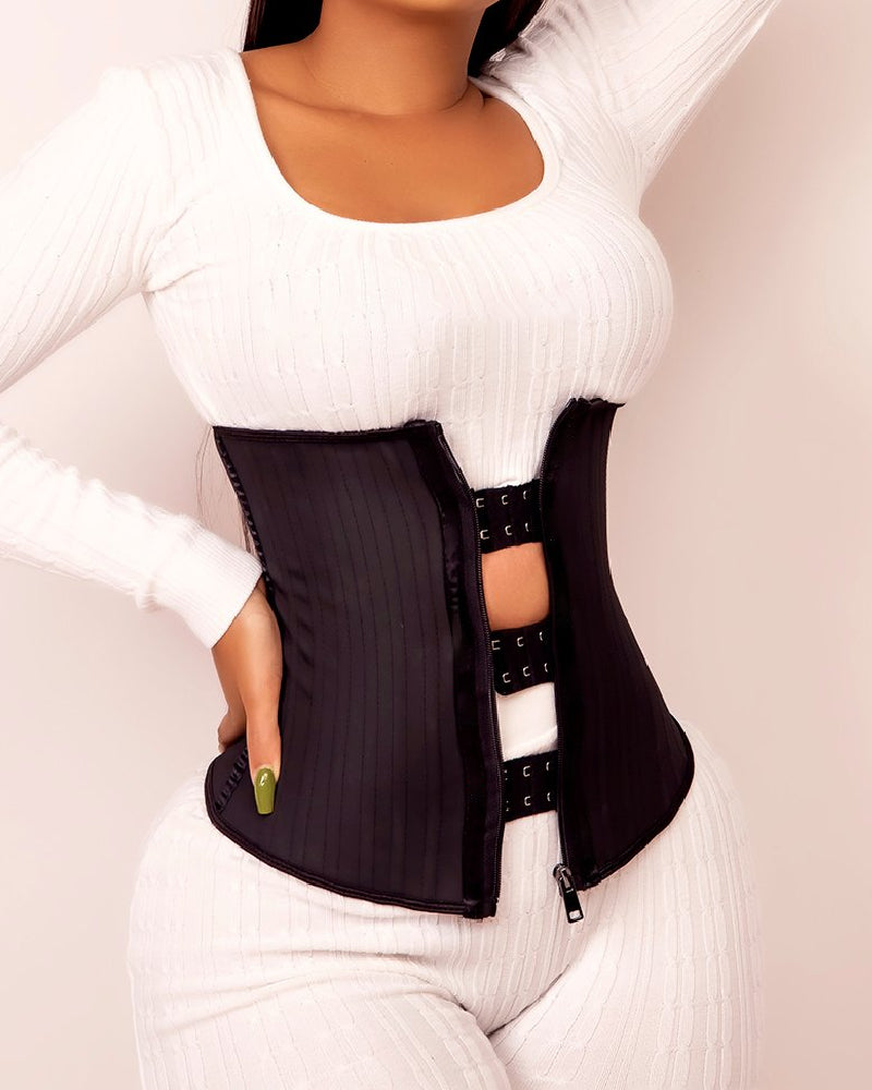 29 Steel Bone Hook And Zip Waist Trainer Tummy Control Cincher Corset - By Qivii