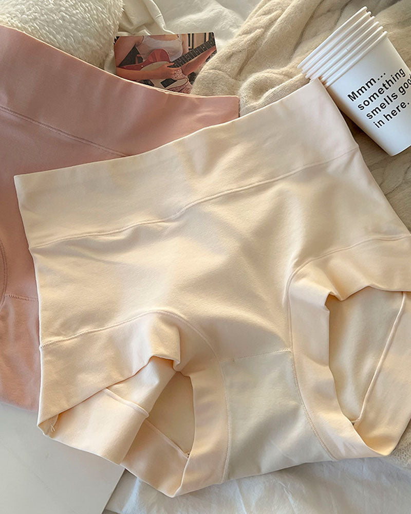 Women's Long Staple Cotton Solid Briefs High Waist Tummy Control Underwear - By Qivii