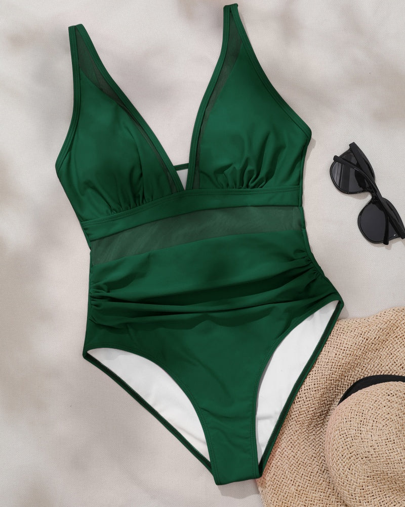 Sexy Deep V Mesh Backless One Piece Shapewear Swimsuit - By Qivii