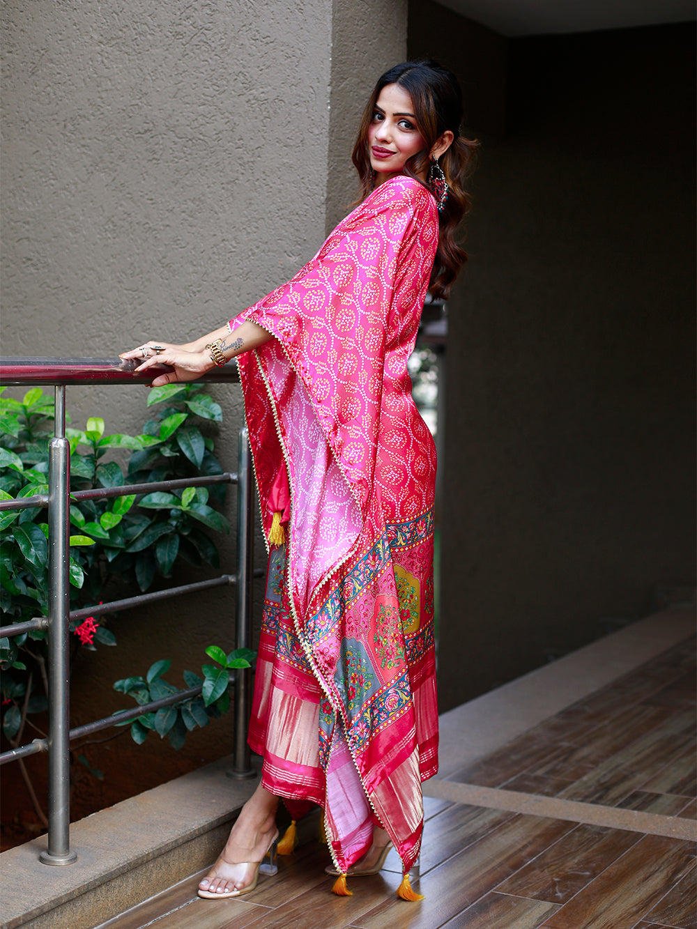 Pink Color Digital Print Pure Gaji Silk Kaftan - qivii