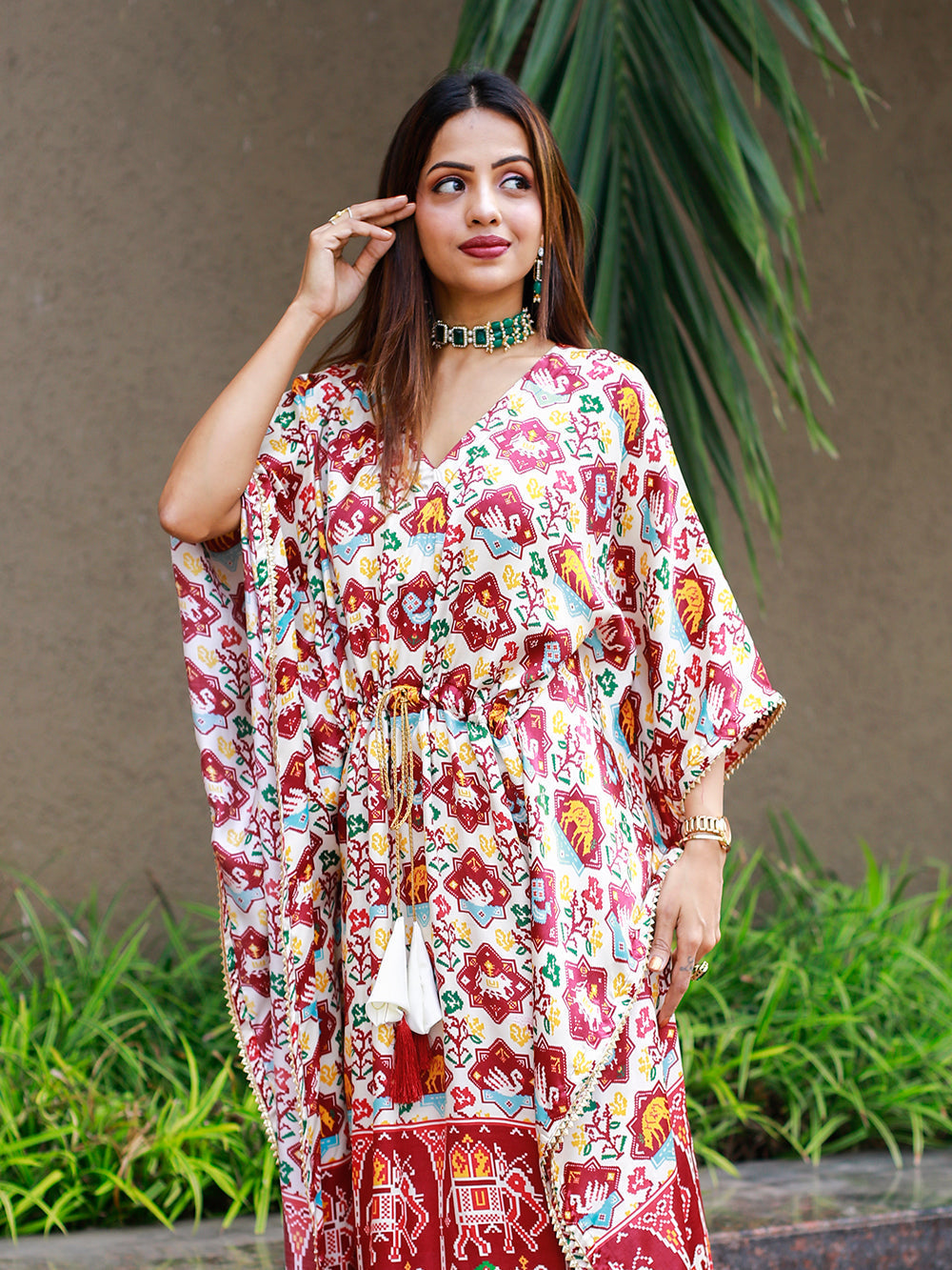 White Color Bandhej Digital Print Pure Gaji Silk Kaftan - qivii