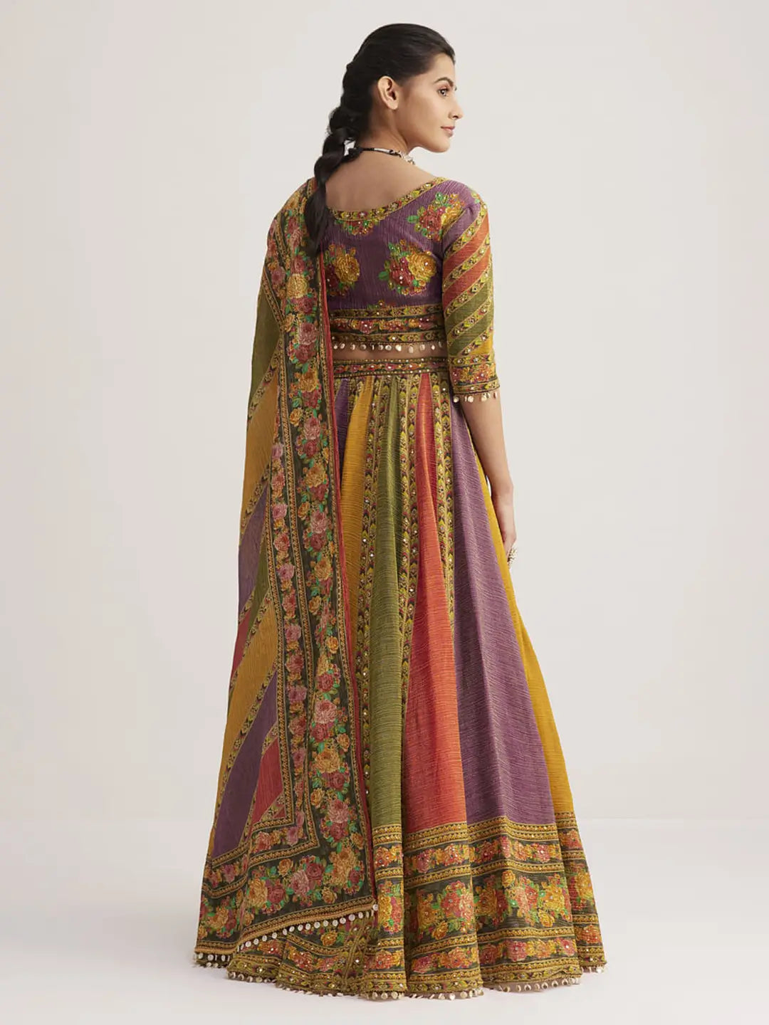 Multi Color Floral Printed Hand Work Pure Soft Organza Lehenga With Dupatta - qivii