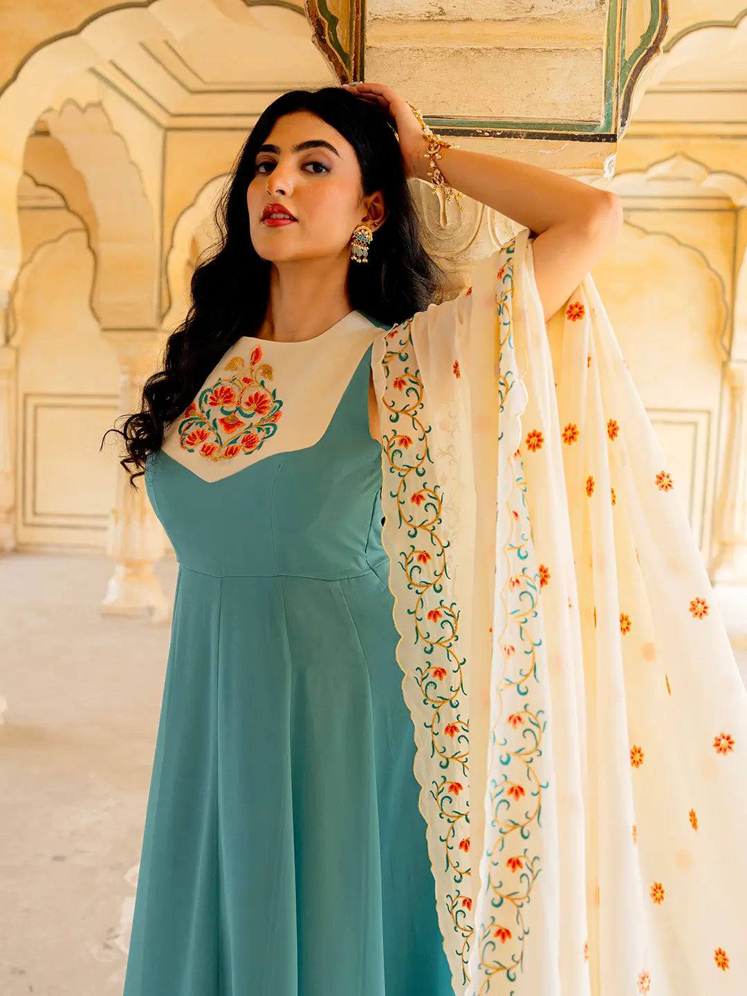 Smalt Blue Sequins Embroidery Georgette Gown