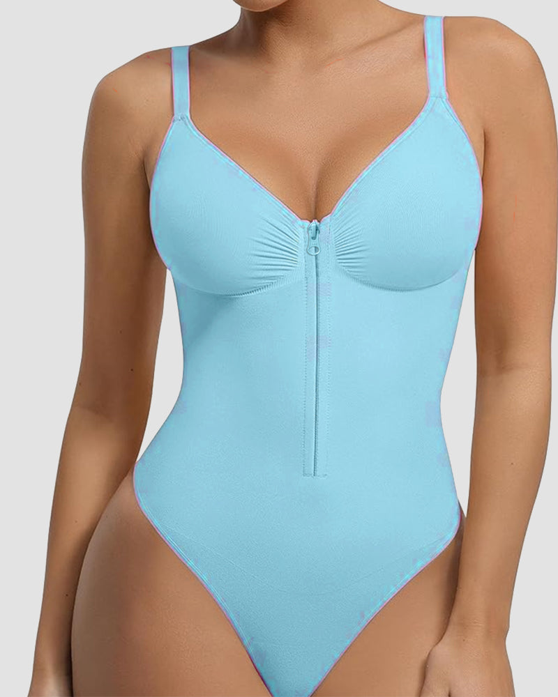 Front Zipper Tummy Control Triangle Shapewear Bodysuit