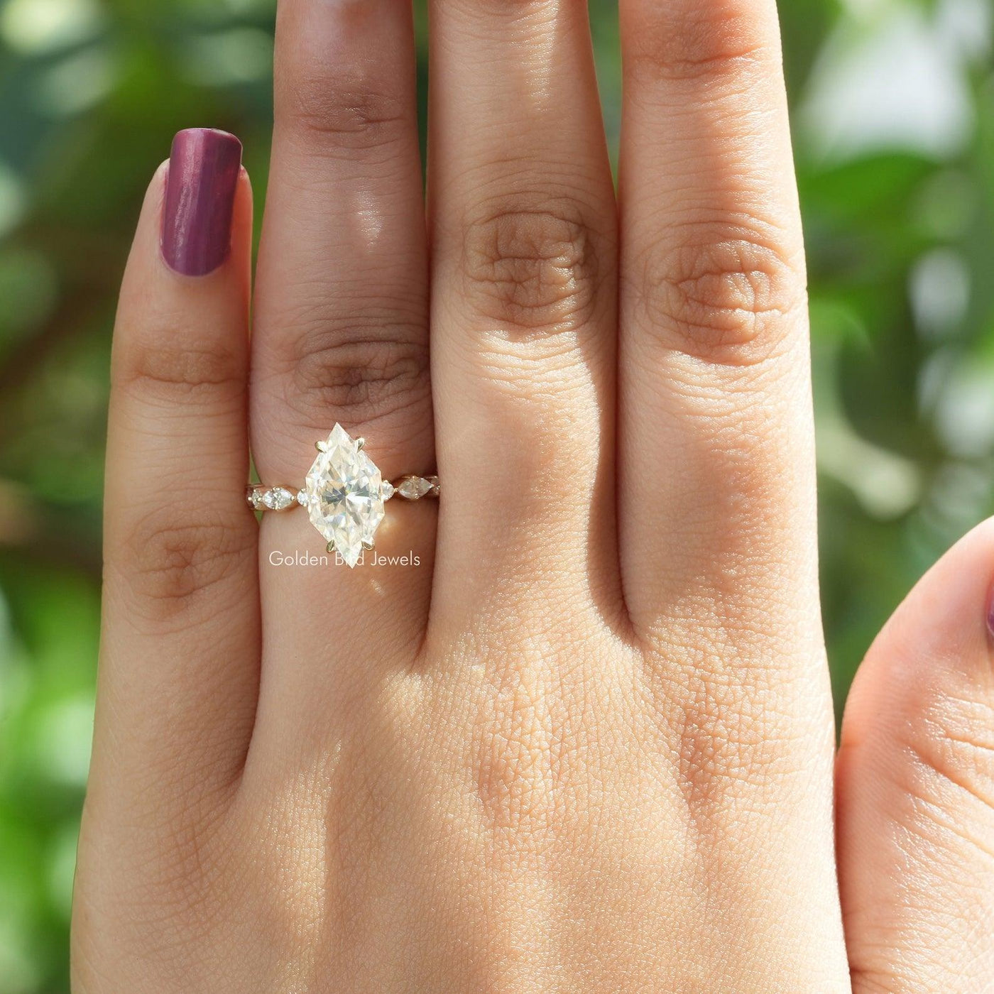 Dutch Marquise Cut Moissanite Hidden Halo Ring / With Marquise Cut Half Eternity Engagement Ring - qivii