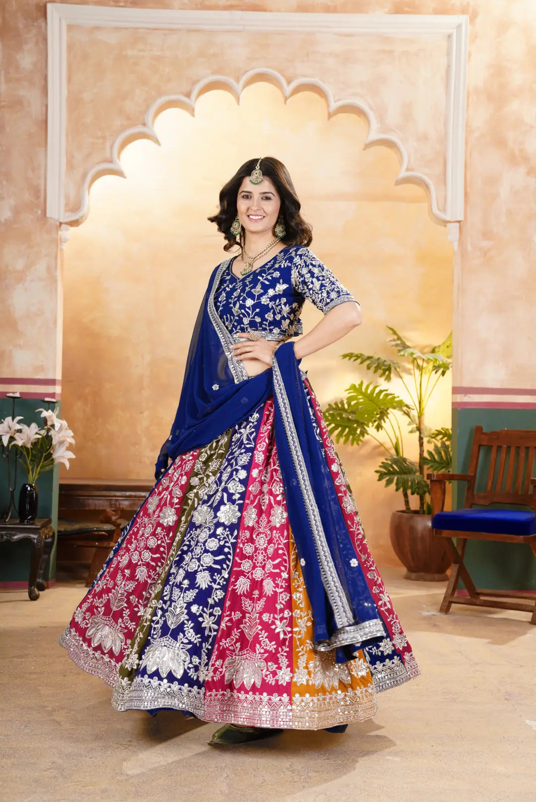Multi Color Sequins Zari Embroidery Work Georgette Lehenga With Dupatta - qivii