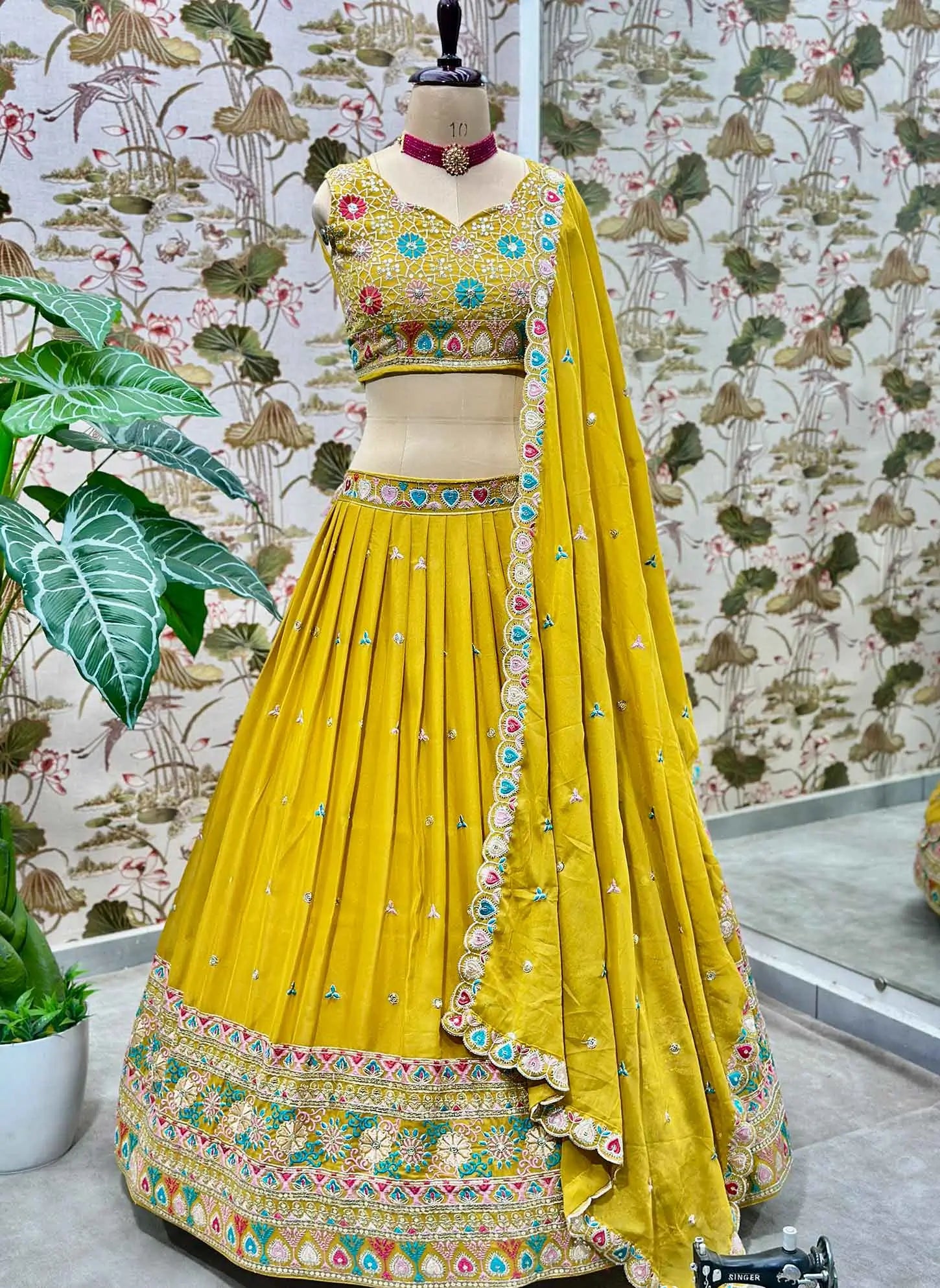 Yellow Star Georgette Sequins Embroidery Work Lehenga Choli - qivii