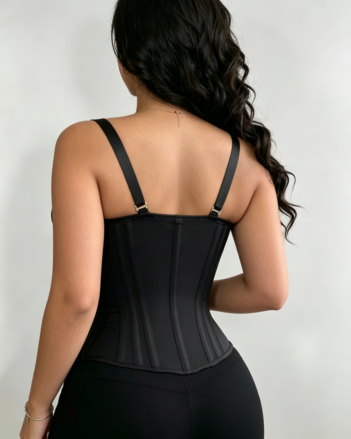 Black Front Zipper Corset Waist Trainer with Adjustable Straps
