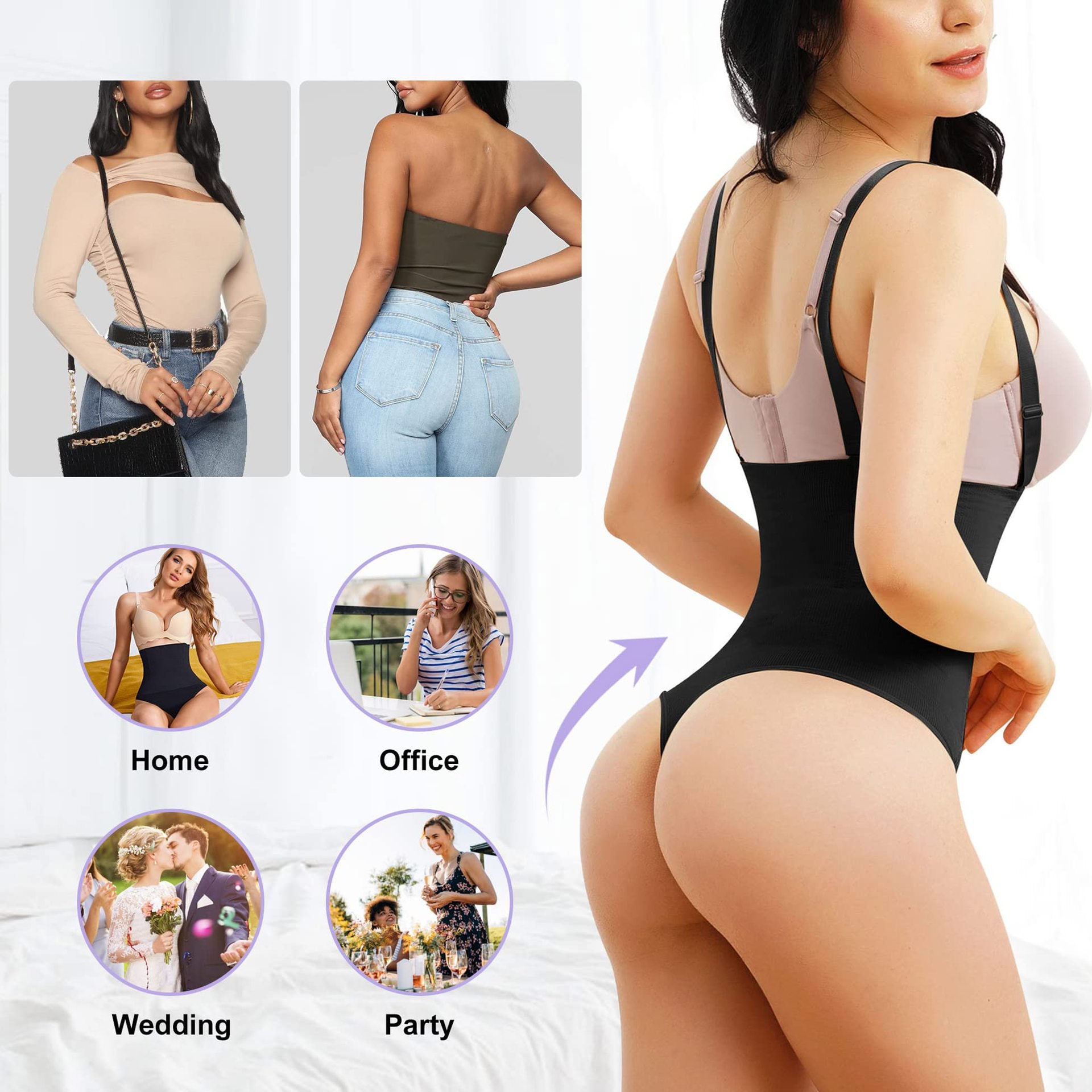 Women's Seamless Invisible Tummy Control Body Shaper Thong Corset Open Bust Shapewear - By Qivii