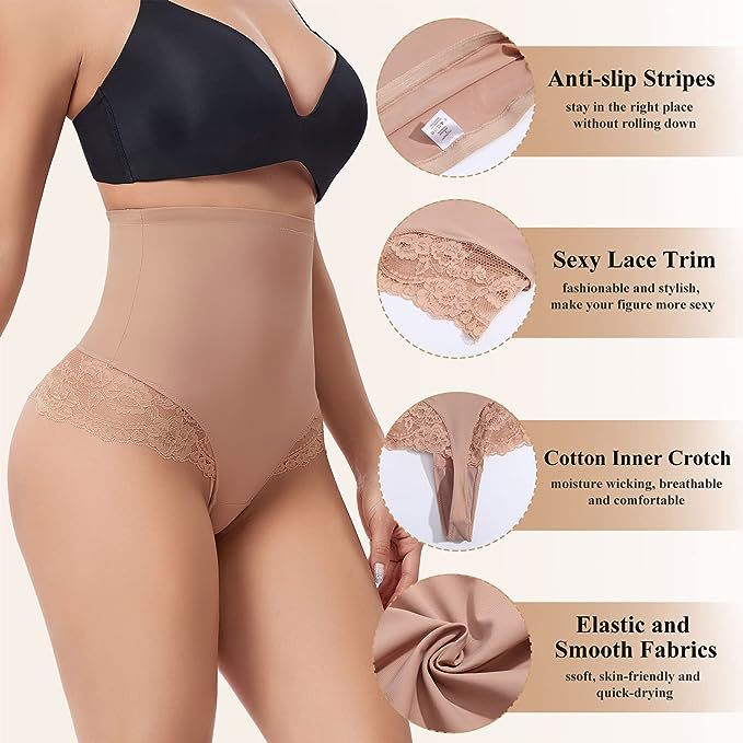 Seamless Lace Tummy Control Shapewear Panties High Waist Compression Thong Underwear - By Qivii