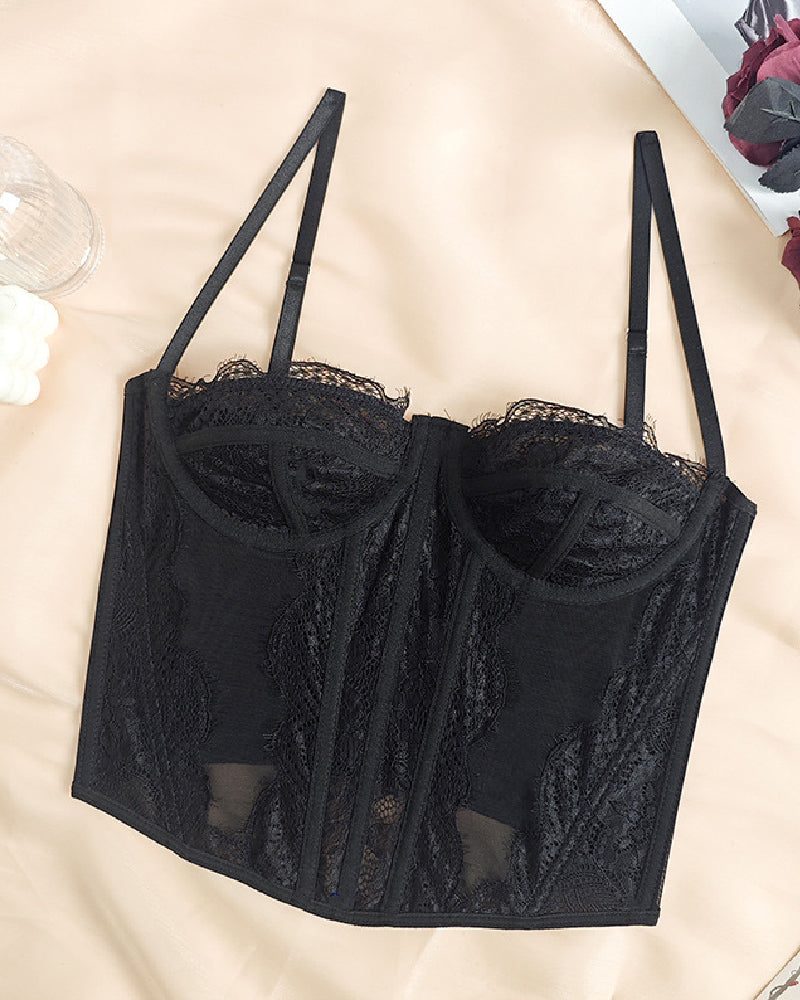 Women's Lace See-through Push Up Corset Bustiers Tops Boned Suspender Sexy Crop Tops - By Qivii