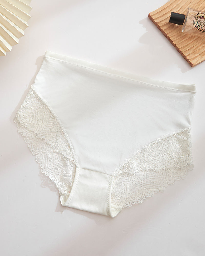 Women's Sexy Semi Sheer Mid-Waist Lace Stitching Breathable Briefs - By Qivii