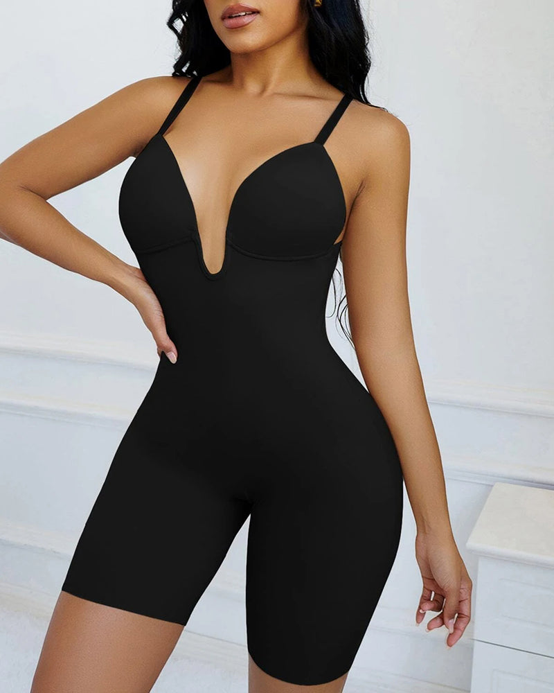 Seamless Solid Underwire V Backless Shapewear Bodysuit - By Qivii