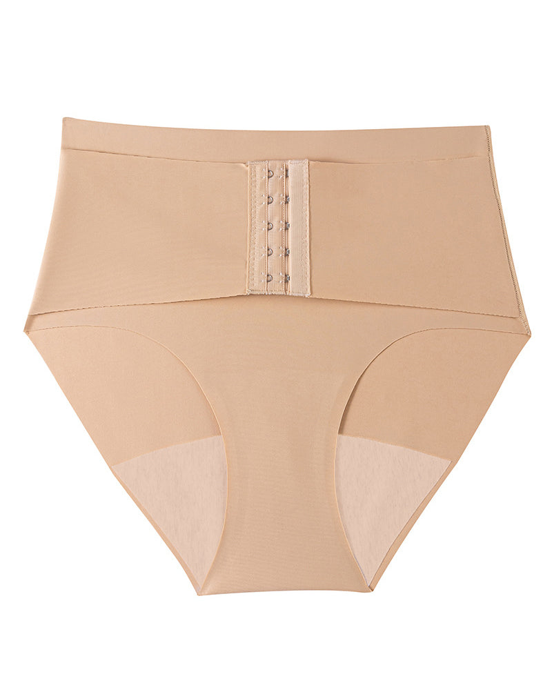 Women's Mid Waist Seamless Tummy Control Shapewear Briefs Underwear With Hooks Belt - By Qivii