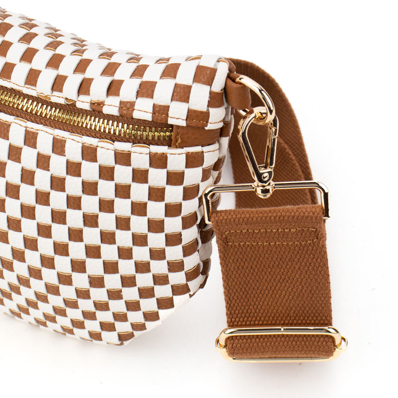 Ounamei Checkered Woven Crossbody Fanny Pack for Women – Adjustable Sling Bum Bag, Lightweight Everyday Travel Shoulder Purse