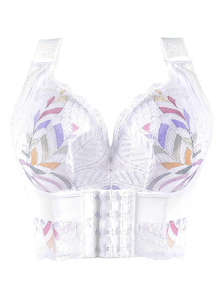 Women Side Support Longline Corset Wire-free Push Up Bra Adjustable Wide Straps - By Qivii