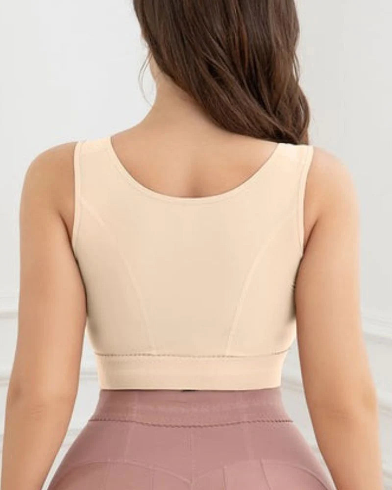 Shapshe® Women Front Closure Wirefree Padded Support Workout Crop Beige Sports Bra