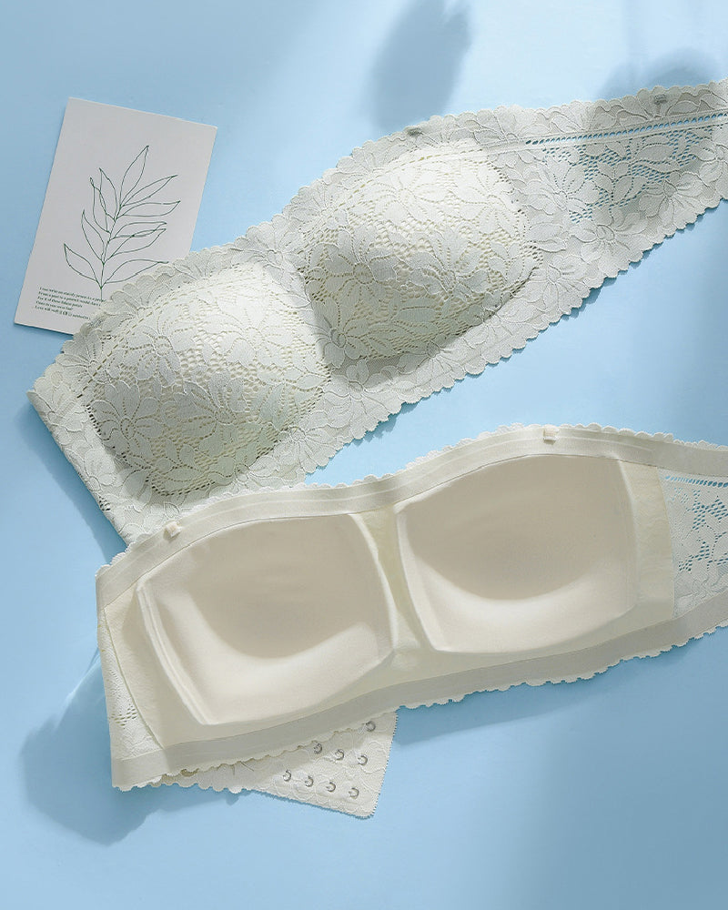 Women's Strapless Lace Non-slip Seamless Wireless Tube Top Bra - By Qivii