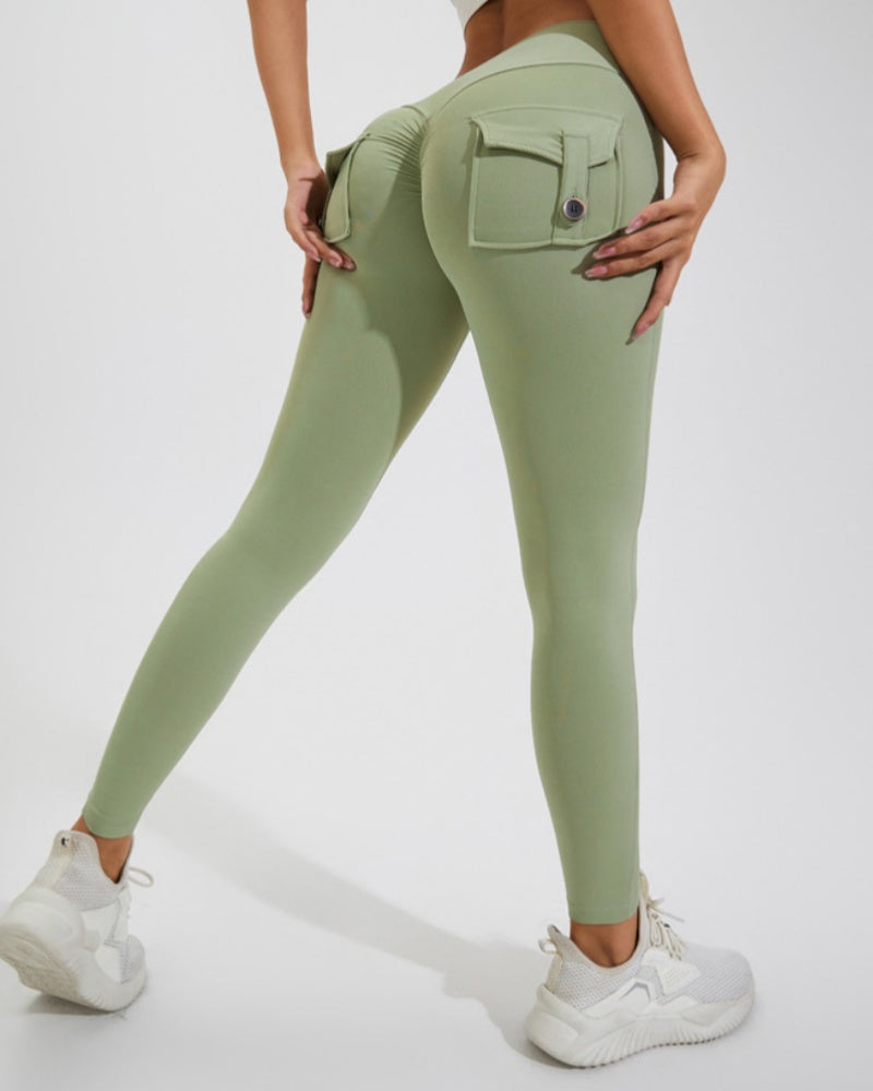 Peach Hip Fitness Leggings with Cargo Pockets - By Qivii