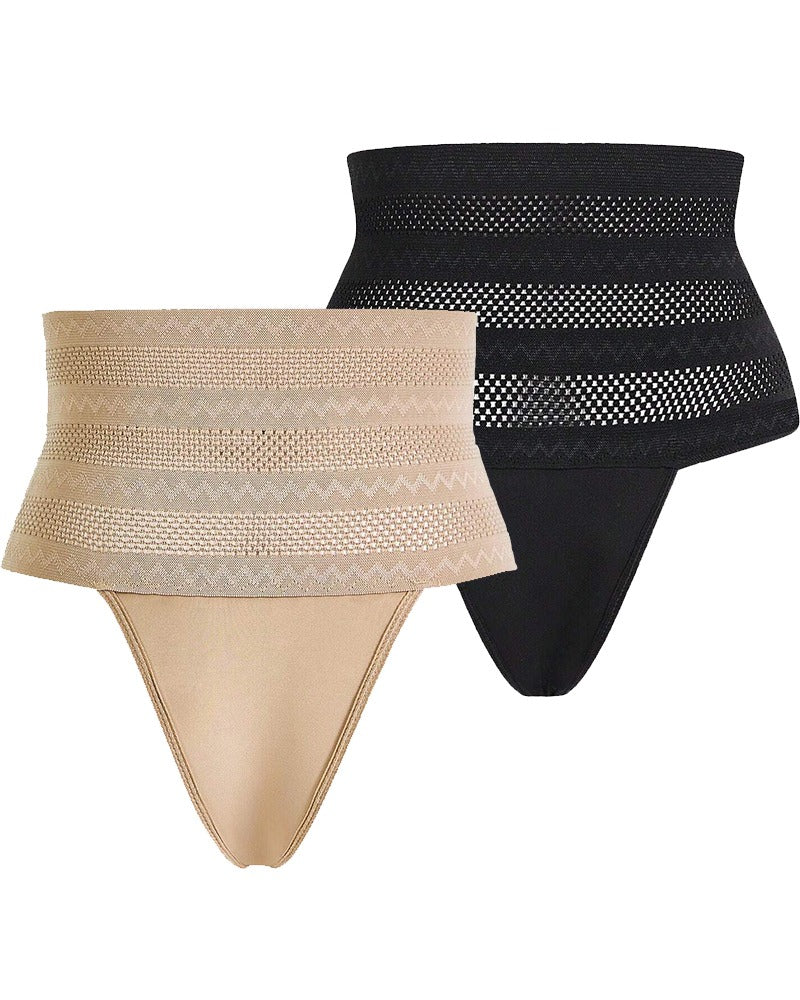 Women's High Waist Shaping Thong Breathable Tummy Control Shapewear Panty - By Qivii