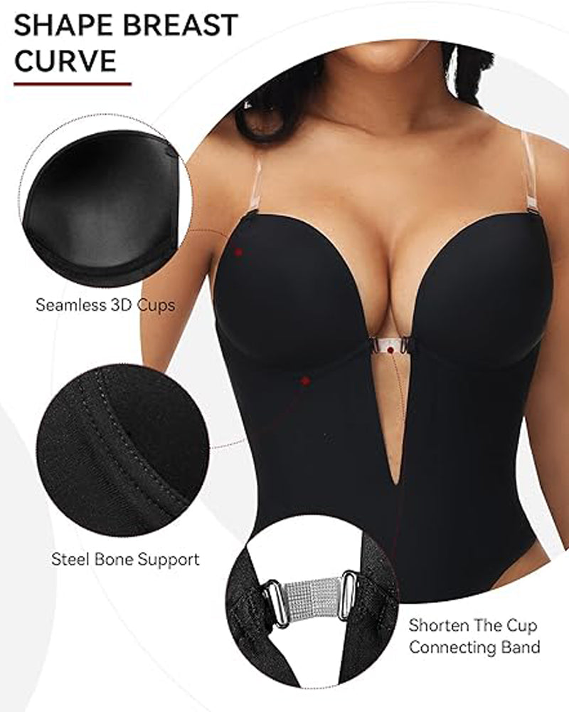 Plunge Backless Bodysuit Seamless Built In Bra Thong Shapewear - By Qivii