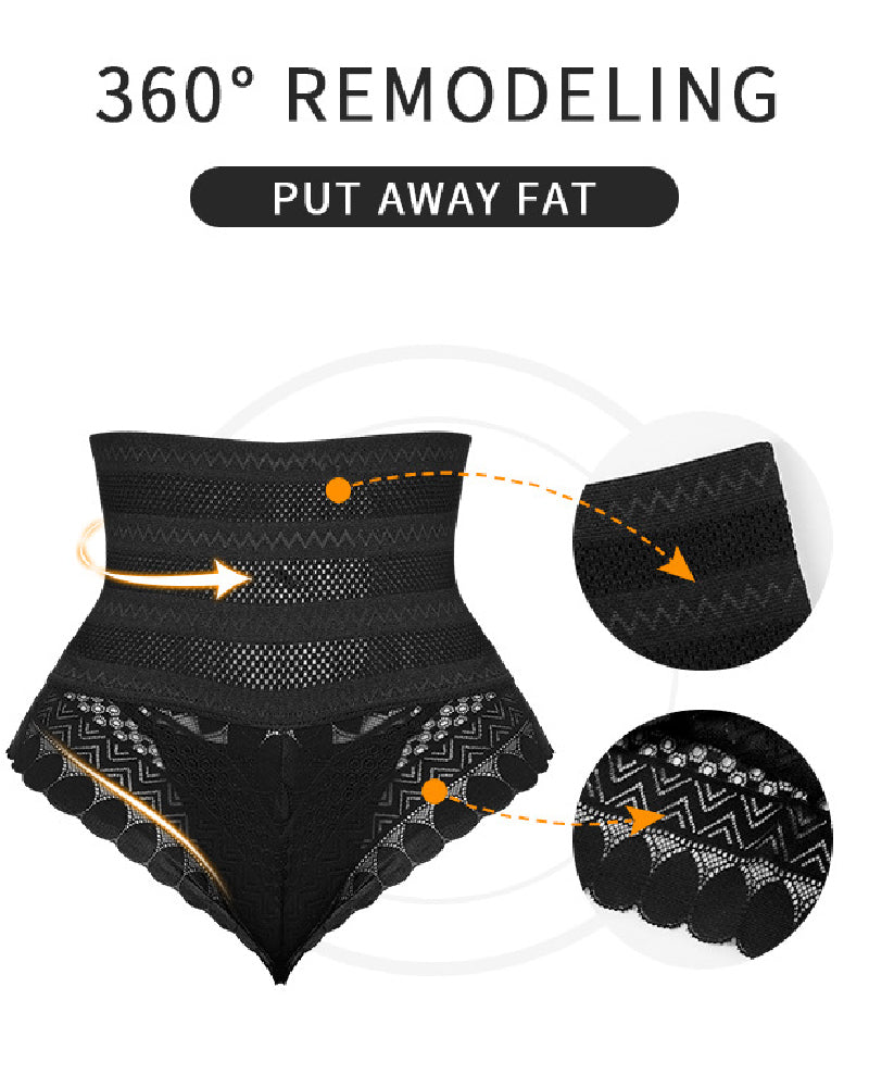 Splicing Lace Hollow High Waist Shapewear Panty Butt Lifter Slimming Thong - By Qivii