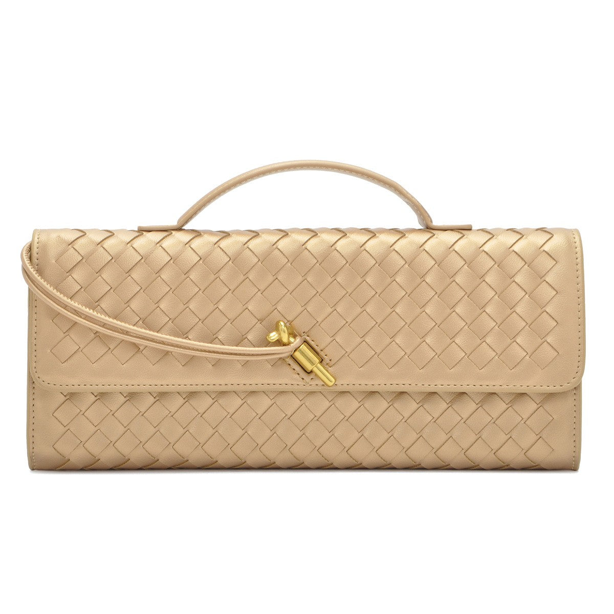 Women's Celestial Baguette Clutch - Kiss-Lock Woven Minaudière with Chain Strap