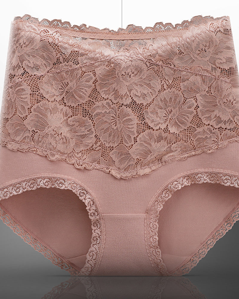 Women's V-shaped High Waist Floral Lace Briefs Sexy Tummy Control Soft Panties - By Qivii