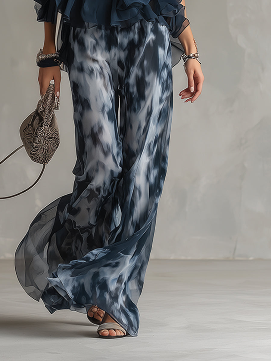 Ludovica | Stylish Navy Halter Top and Wide-Leg Printed Set by Qivii
