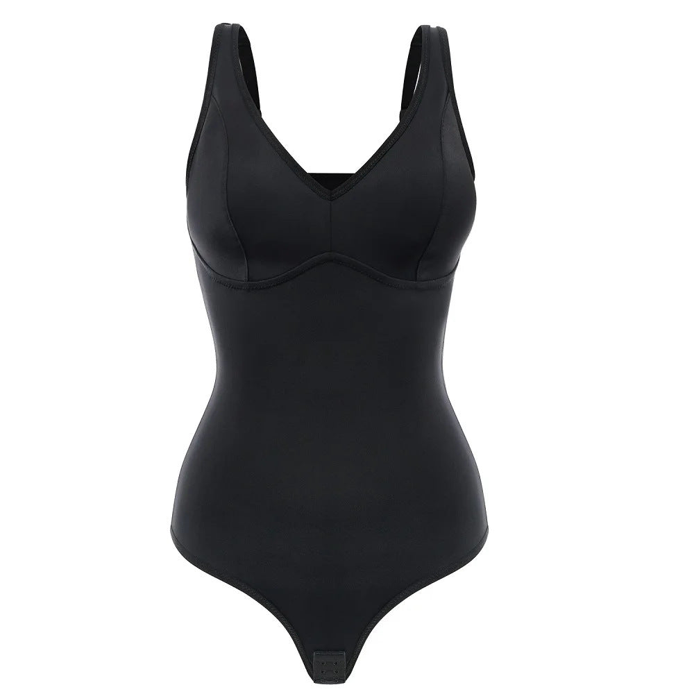Tummy Control Slim Body Shaper Deep V-Neck Thong Bodysuits - By Qivii