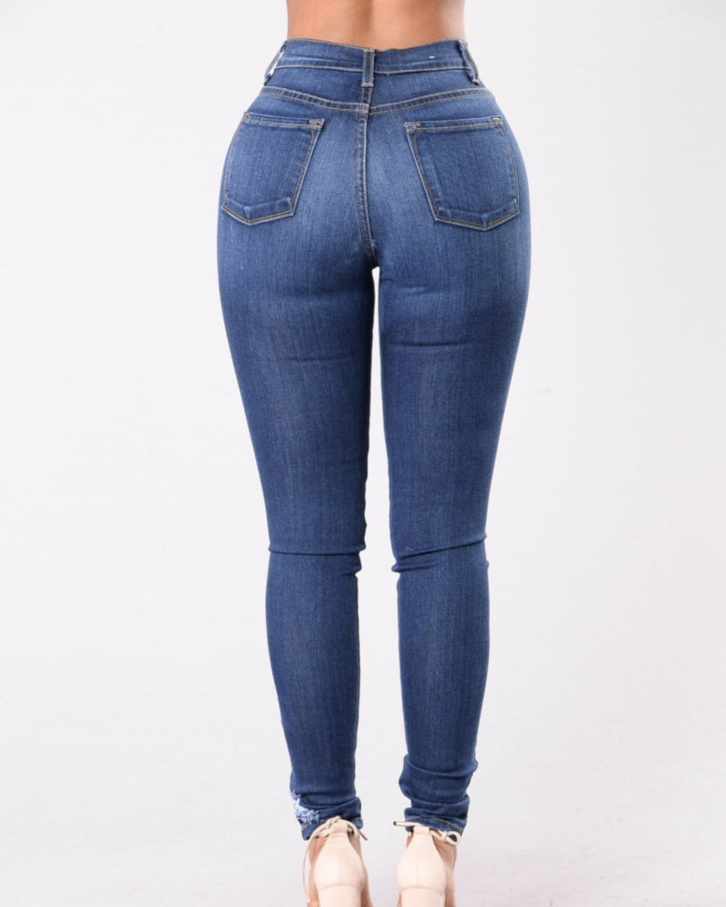 High Waisted Skinny Stretchy Soft Slim Fit Retro Distressed Jeans - By Qivii