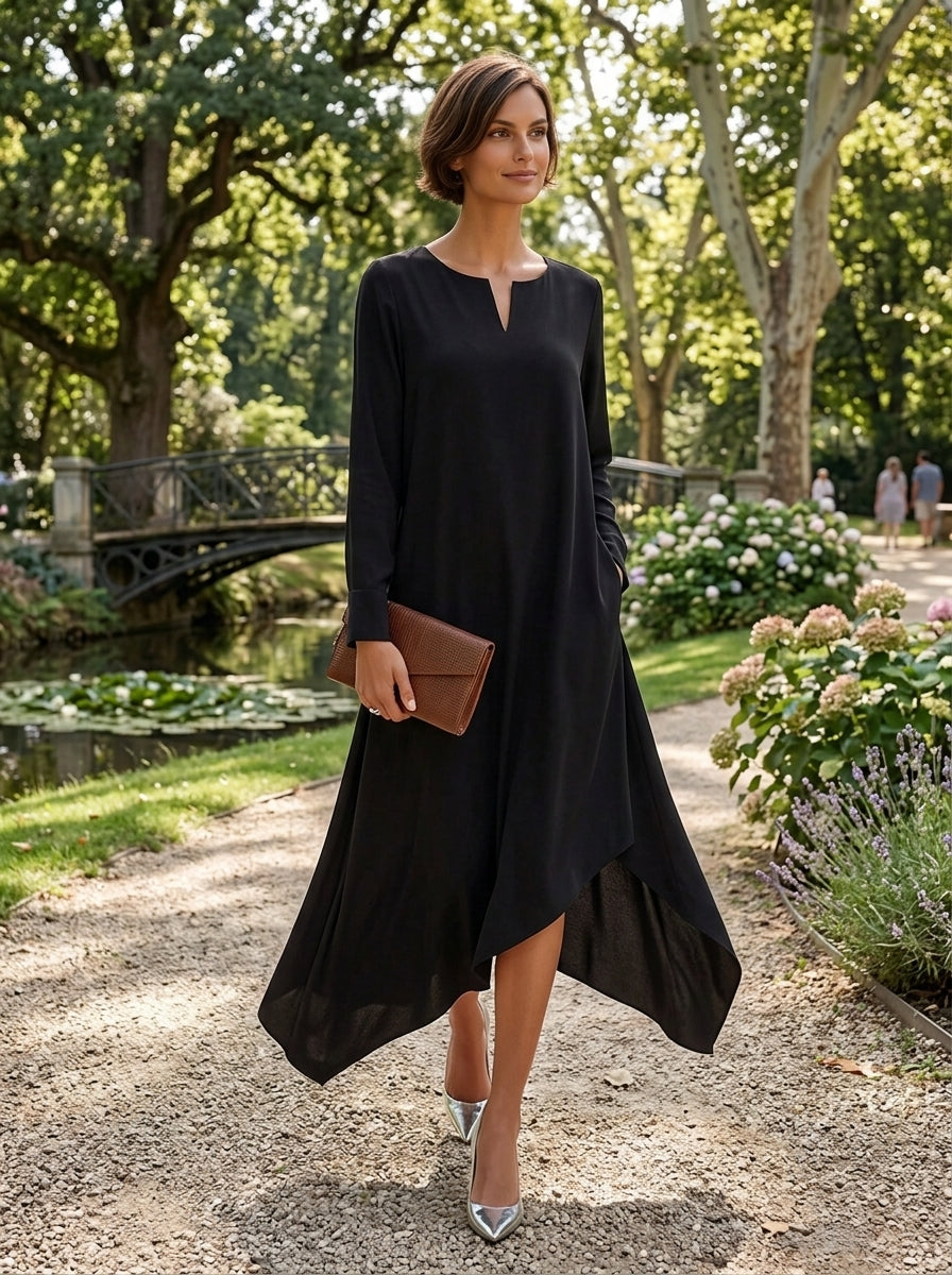 Women's Small V-Neck And Asymmetrical Hem Cotton-Blend Midi Dress MDZ1429H1ZRK