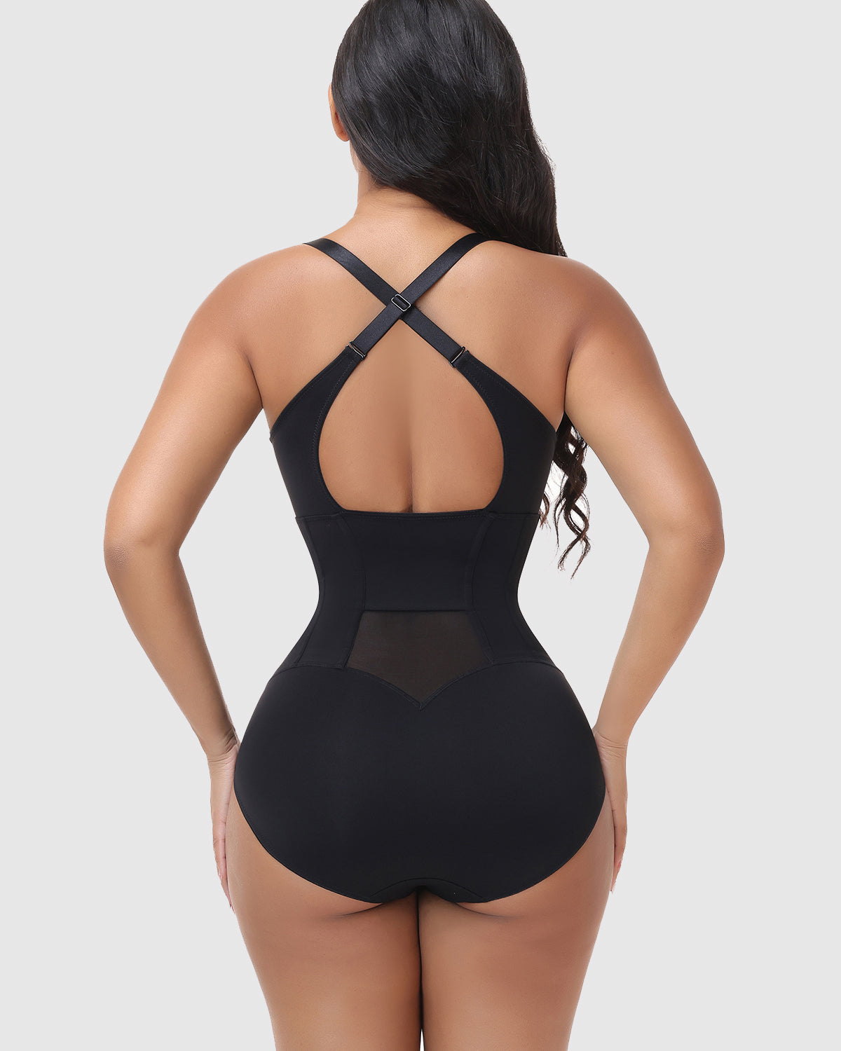 Adjustable Strap V Neck Mesh Back Bodysuit Tummy Control Hourglass Shapewear