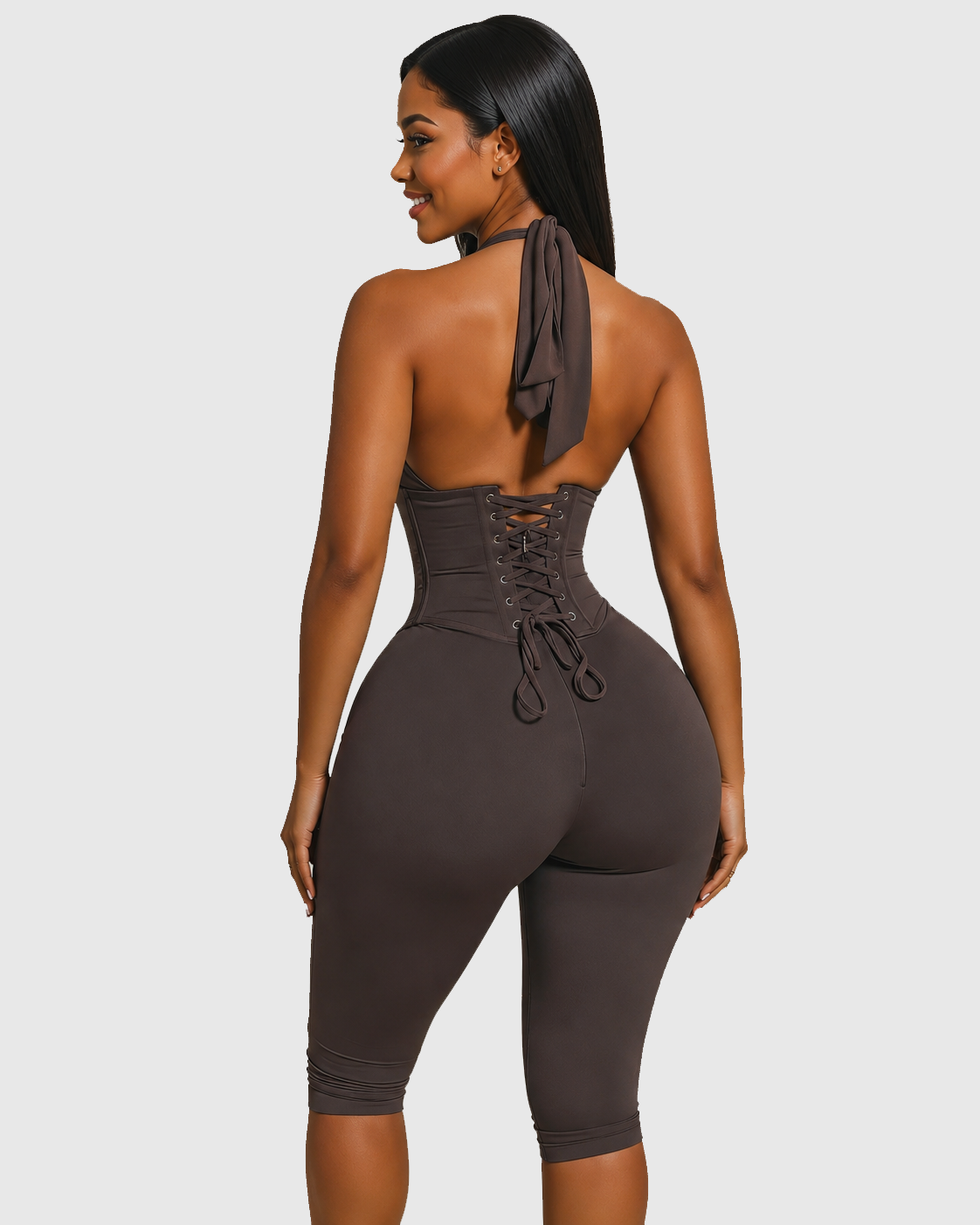 Hourglass Figure The Corset Body Shaper Waist Cincher Capri Jumpsuit Two-Piece Set - By Qivii