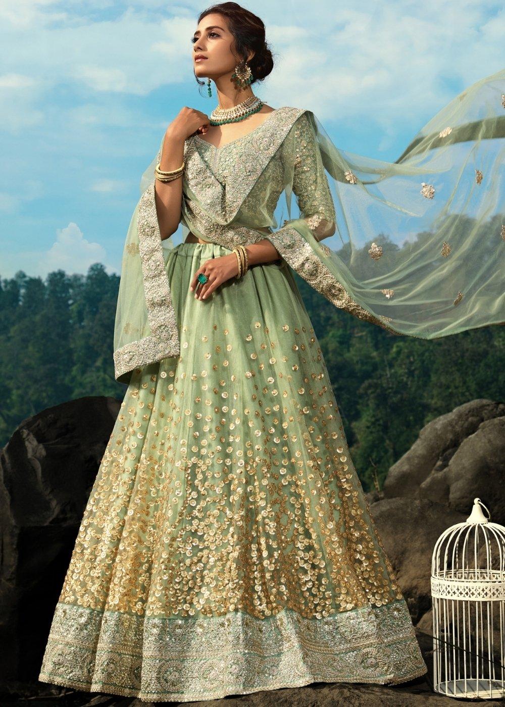 Designer Soft Net With Heavy Sequences Work selling With Silk Lehenga Choli