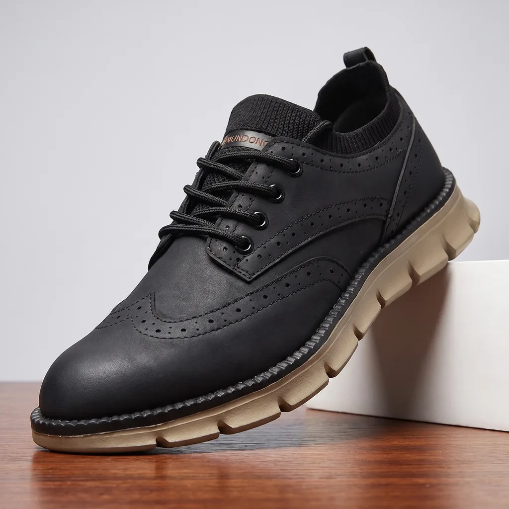 Black men's casual sneakers by Hudson Ridge, Emile style, featuring a sleek loafer design and comfortable footwear for everyday wear.