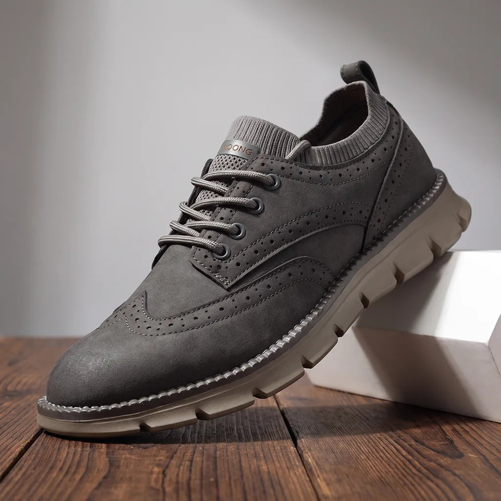 Gray men's casual sneakers by Hudson Ridge, Emile style, featuring a comfortable slip-on loafer design for everyday wear.