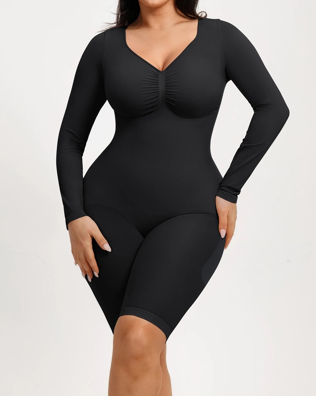 Seamless Mid-level Compression Tummy Control Long Sleeve Bodysuit - By Qivii