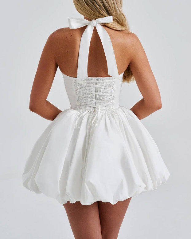 Halter Polka Dot Bubble Mini Dress - By Qivii